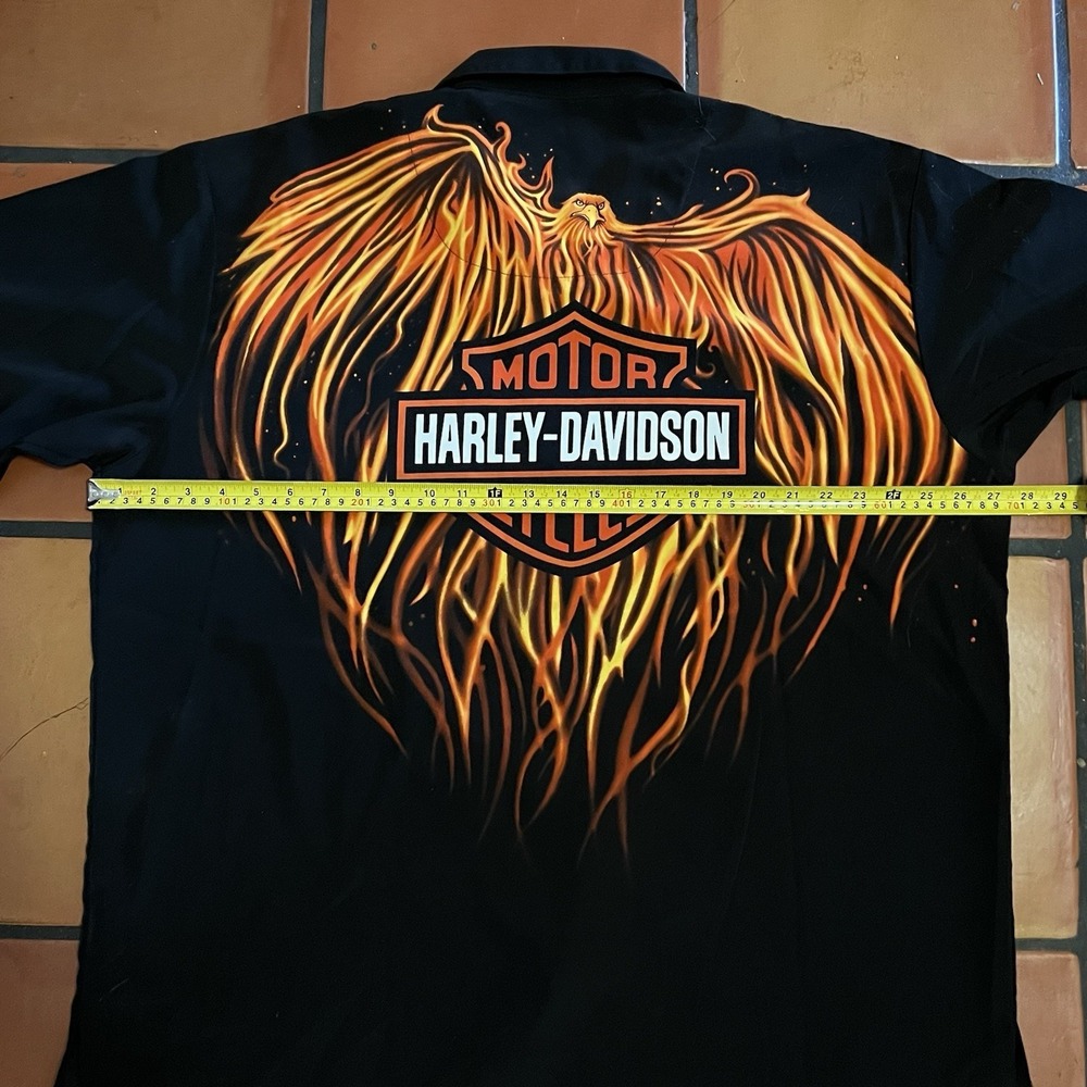 Vintage Harley-Davidson Shirt Mens 2XL Black Phoenix Flames Camp 00s 96354-05VM - Picture 5 of 6
